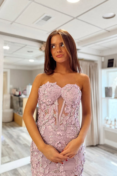 Mermaid Strapless Lilac Long Prom Dress with Appliques VK25030706