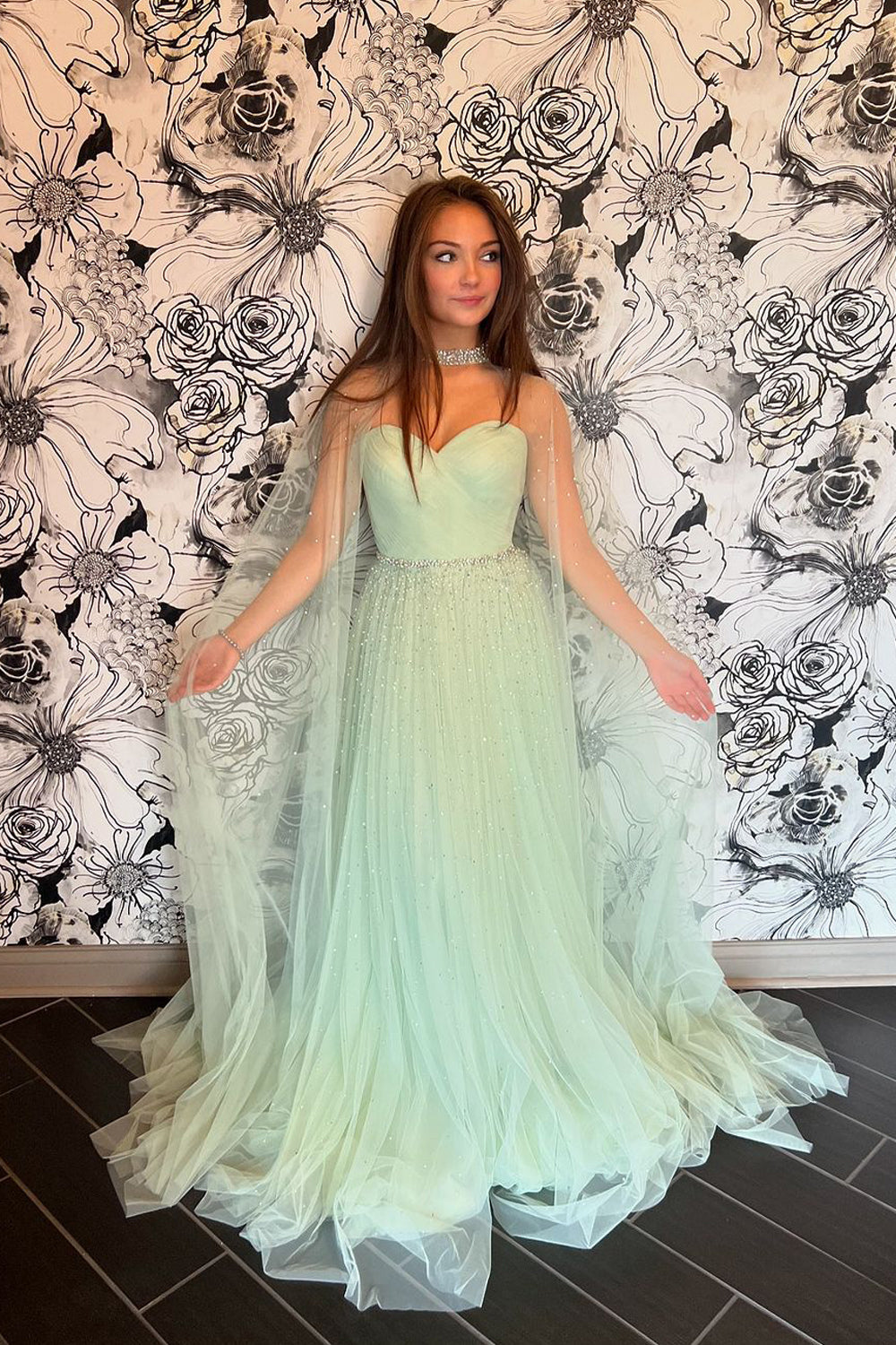 Cute A Line Sweetheart Light Green Tulle Prom Dress with Beading