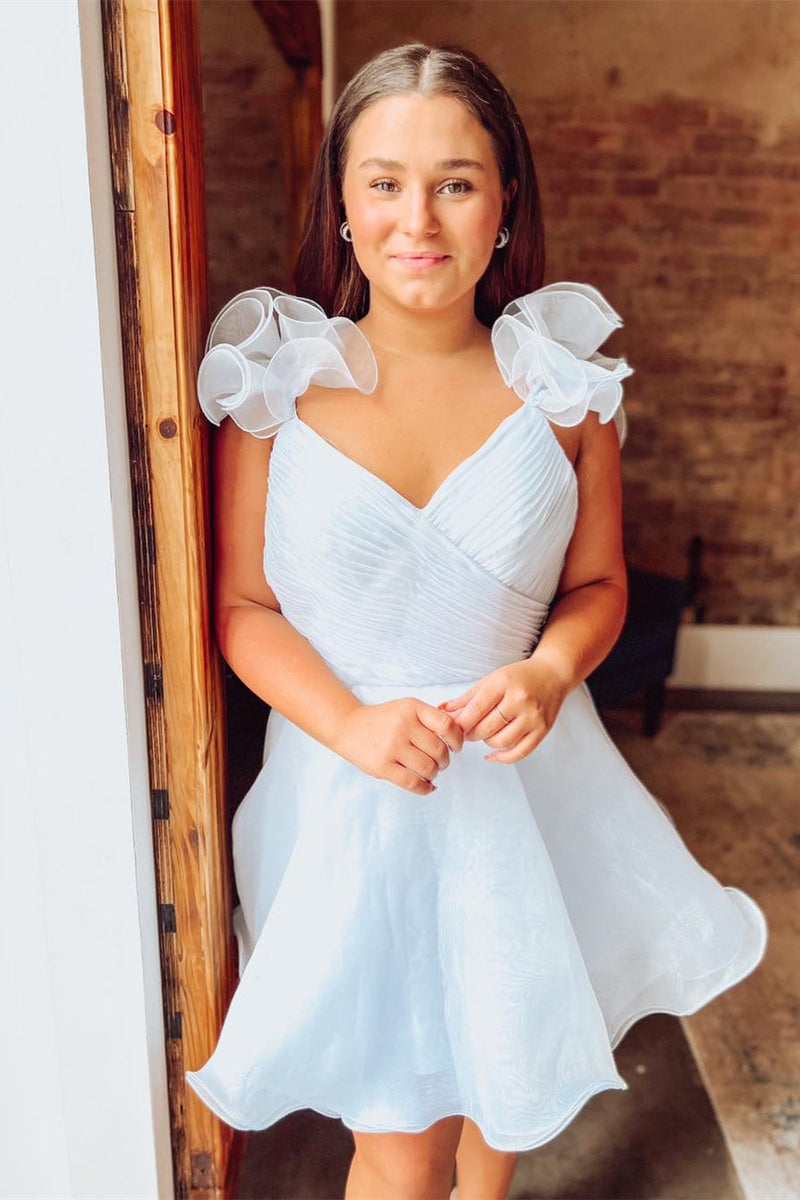 White Surplice Ruffles Straps Tulle Homecoming Dress VK23061706