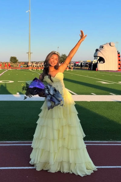 Fashion A Line Sweetheart Daffodial Chiffon Tiered Prom Dress VK25100609