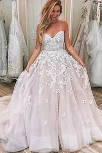 Ball Gown Sweetheart Spaghetti Straps Tulle Wedding Dresses with Appliques VK0119011