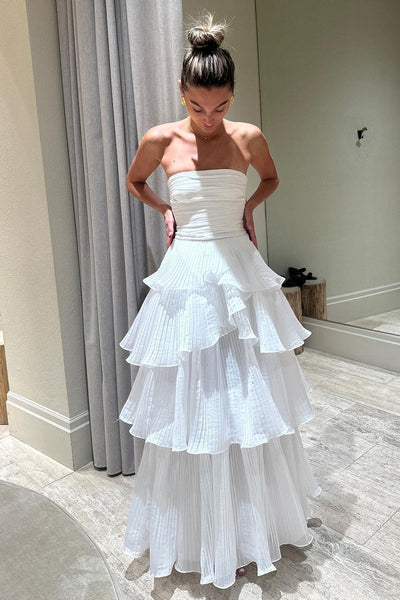 Cute A-Line Srapless Tiered Organza Satin Wedding Dresses VK23120705