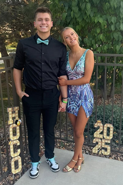 Bodycon V Neck Sequin Homecoming Dress VK25100709