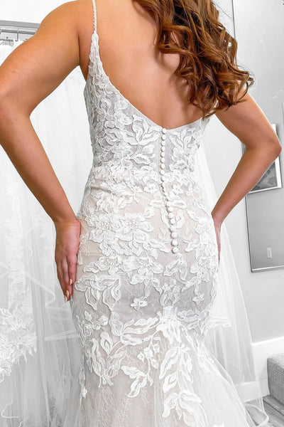 Mermaid V Neck Lace Wedding Dresses VK23100203