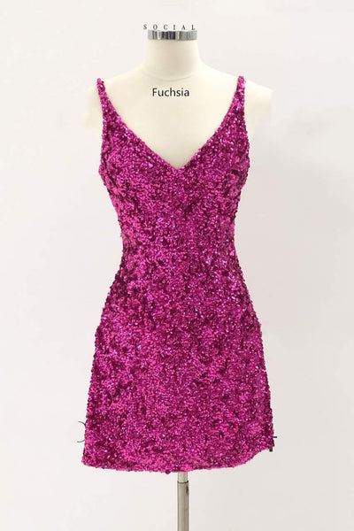 Glitter V Neck Red Sequins Tight Mini Homecoming Dress VK23092007