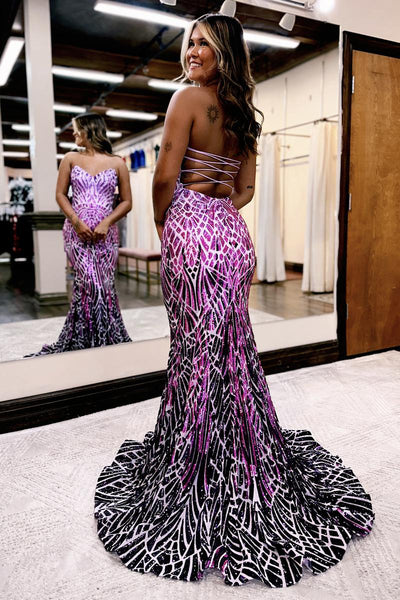 Burgundy Strapless Sequins Mermaid Long Prom Dresses VK24050404