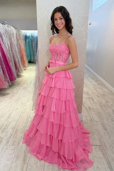Cute A Lien Square Neck Floral Chiffon Prom Dress VK26031803