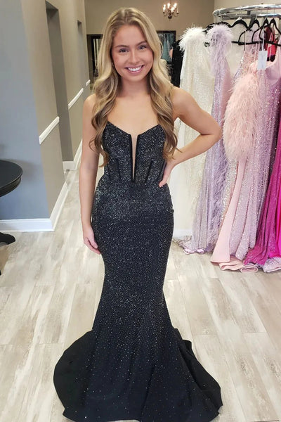 Sparkly Blue Corset Beaded Mermaid Long Prom Dress VK23092905