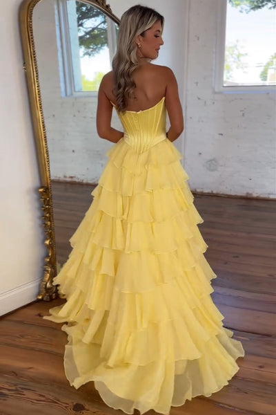 Gorgeous A Line Sweetheart Blue Tiered Chiffon Long Prom Dresses