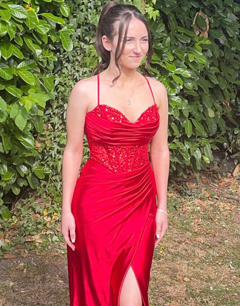 Elegant Mermaid Sweetheart Rose Gold Prom Dress with Slit and Beading