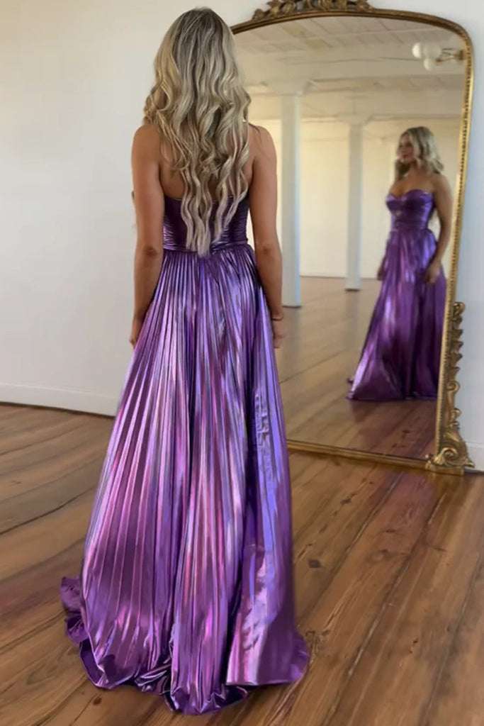 Cute A Line Sweetheart Purple Metallic Satin Pleat Prom Dresses with S Vickidress Cute A Line Sweetheart Purple Metallic Satin Pleat Prom Dresses with S Vickidress