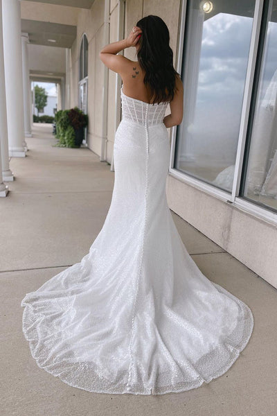 Sparkly Mermaid Strapless White Sequins Wedding Dresses VK23081312