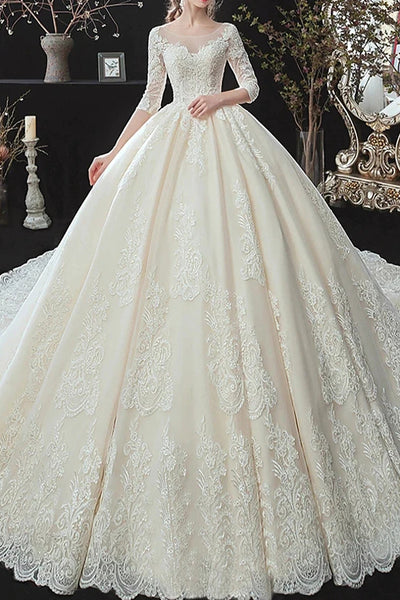 Free Shipping Ball Gown Wedding Dresses 3/4 Sleeve Lace Bridal Gown VK0502001