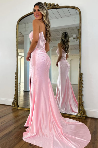 Gorgeous Mermaid Scoop Neck Hof Fix Satin Prom Dress with Slit VK16020606