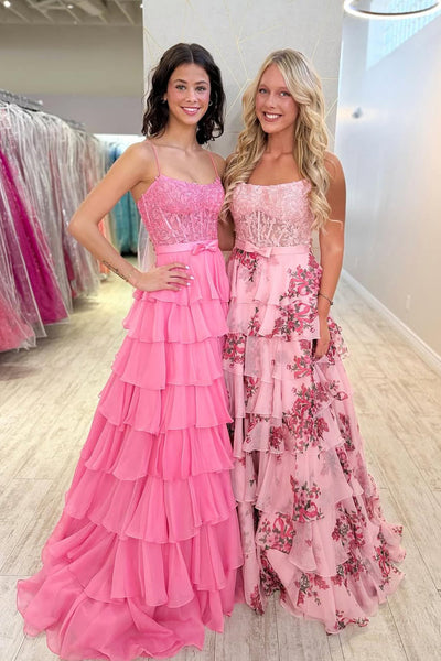 Cute A Lien Square Neck Floral Chiffon Prom Dress VK26031803