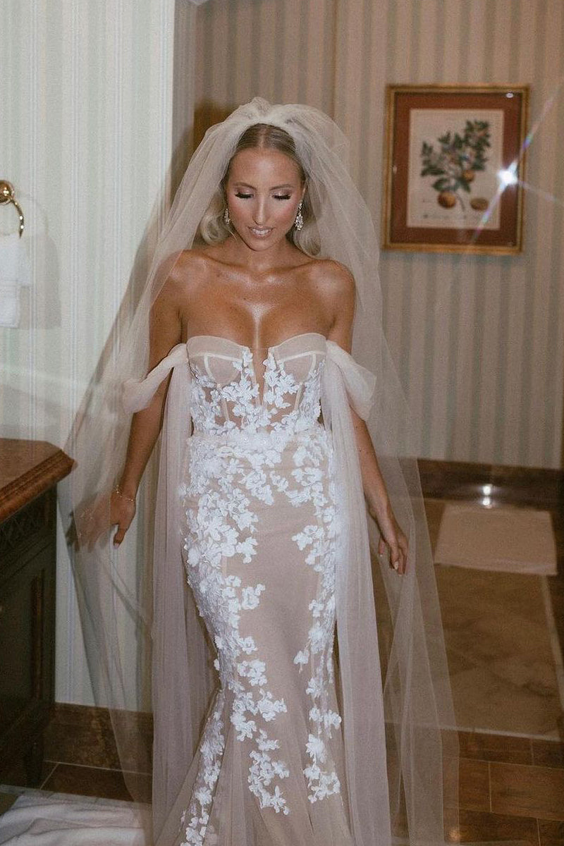 Blaire: Strapless Lace Mermaid Wedding Dress with Semi-Sheer