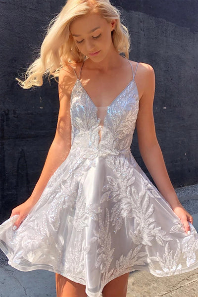 Ivory Lace-Up A-Line Homecoming Dress with Appliques VK23063001