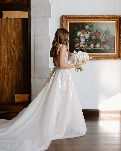 Fairy A Line Sweetheart Tulle Wedding Dresses with Appliques VK23061003