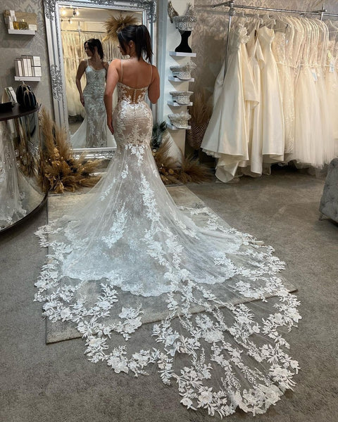 Elegant Mermaid Scoop Neck Lace Wedding Dresses VK23052006