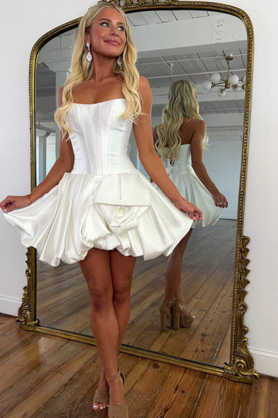 Sweet A Line Strapless White Satin Short Homecoming Dress VK26061407