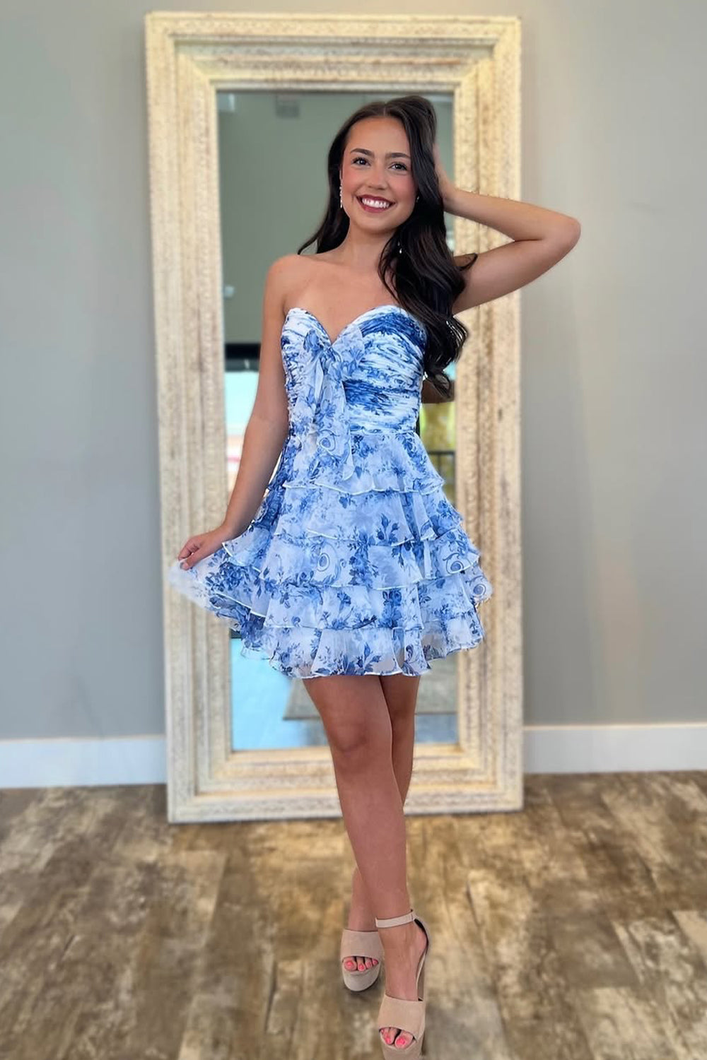 Cute Sweetheart Floral Chiffon Short Homecoming Dress VK25052609