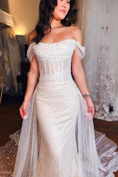 Mermaid Off the Shoulder Sequins Wedding Dresses VK23120406