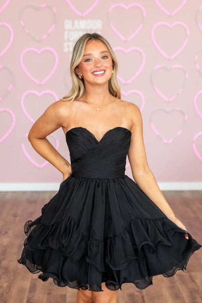 A-Line Sweetheart Black Chiffon Homecoming Dress VK6091103