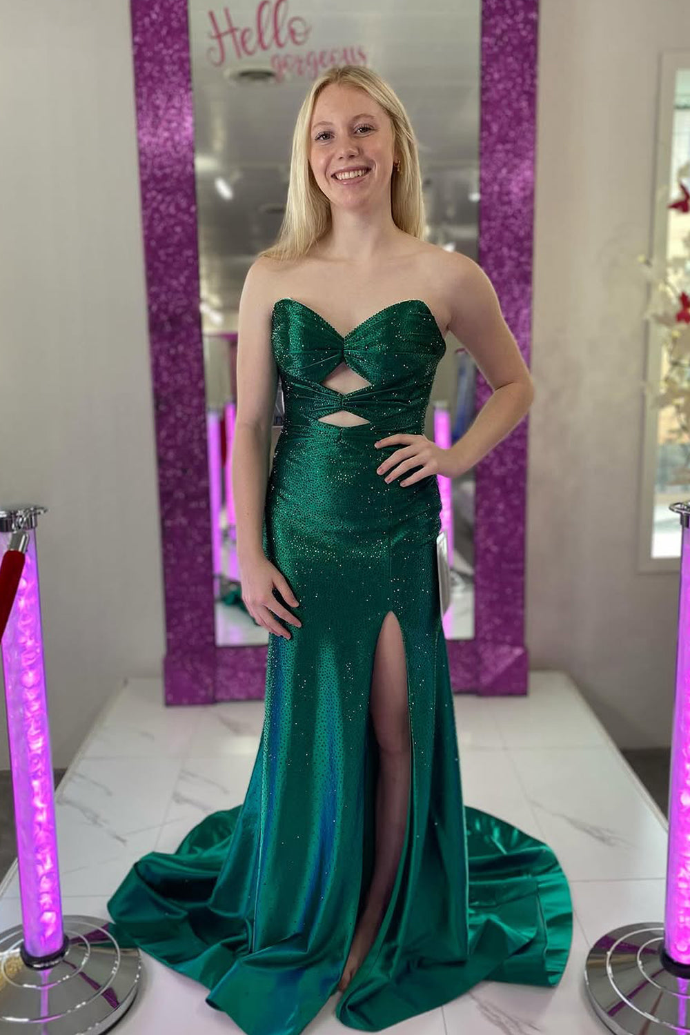 Sparkly Mermaid Sweetheart Keyhole Green Satin Slit Prom Dress with Be Vickidress Sparkly Mermaid Sweetheart Keyhole Green Satin Slit Prom Dress with Be Vickidress