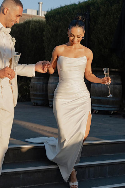 Charming Mermaid Silk Satin Wedding Dress with Slit VK25061908