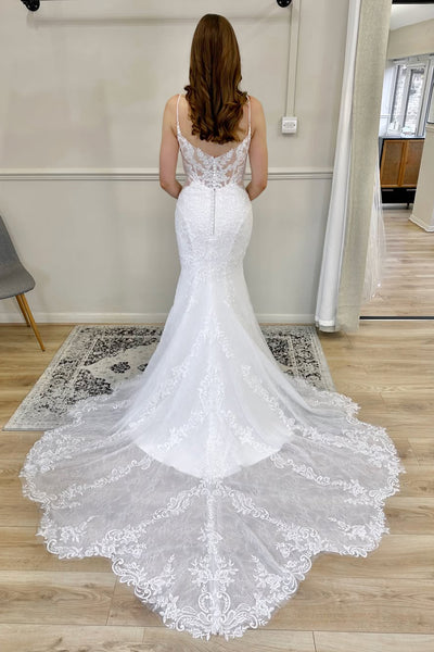 Elegant A-Line Strapless White Tulle Lace Wedding Dresses VK25102205