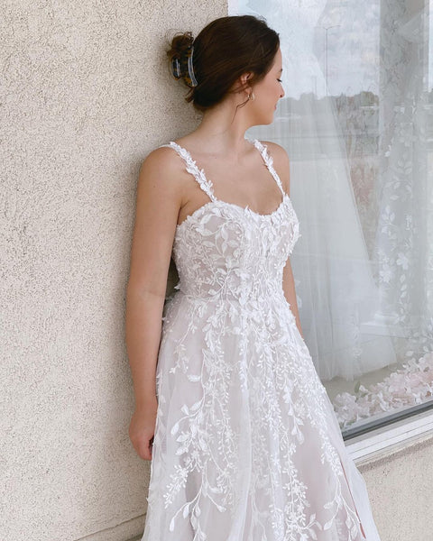 Charming A Line Sweetheart Tulle Wedding Dresses with Appliques VK23060801