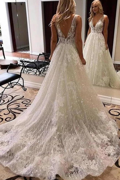Free Shipping Luxurious Ball Gown V Neck Open Back Lace Wedding Dresses Bridal Dresses VK0120007