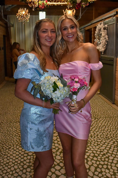 Off the Shoulder Pink Satin Sheath Short Dress