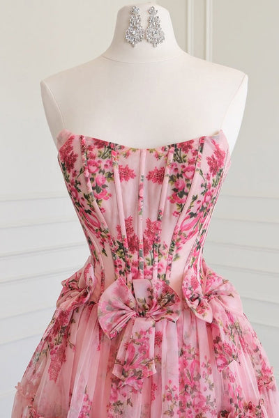 Fairy A Line Scoop Neck Floral Chiffon Long Prom Dress VK161904