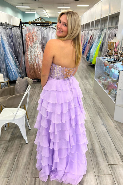 Cute A Line Sweetheart Lavender Chiffon Tiered Long Prom Dress VK25010706