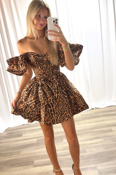 Cute A Line Sweetheart Floral Chiffon Tiered Homecoming Dress with Sleeves VK25060701