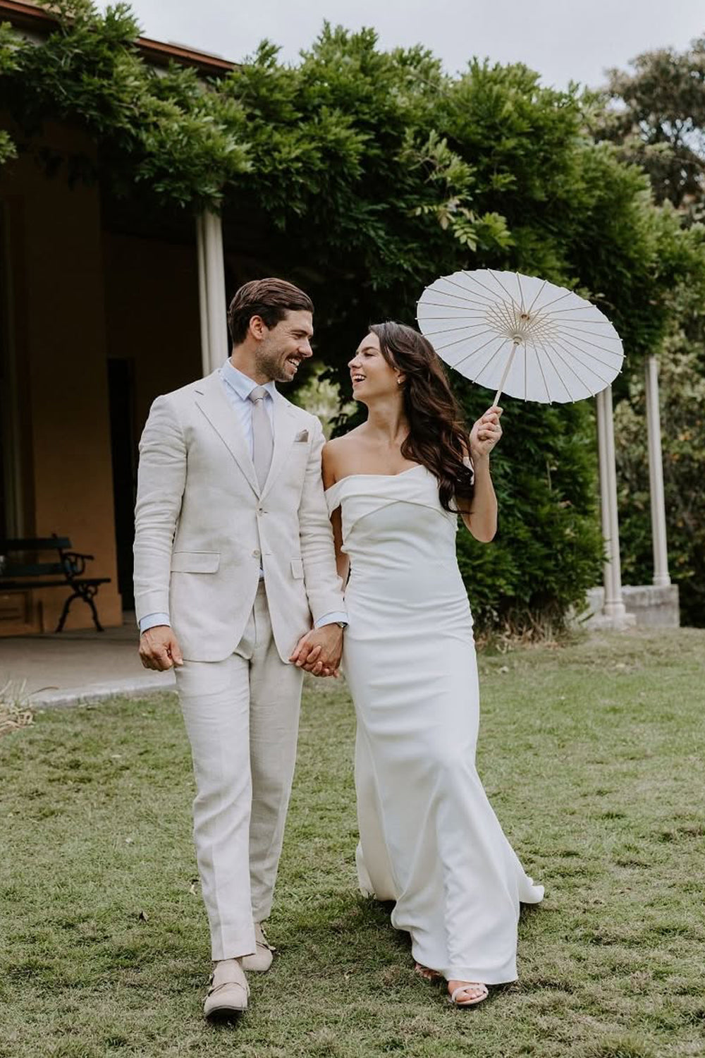 Charming Mermaid Off the Shoulder Stretch Satin Wedding Dress with Button VK25061104