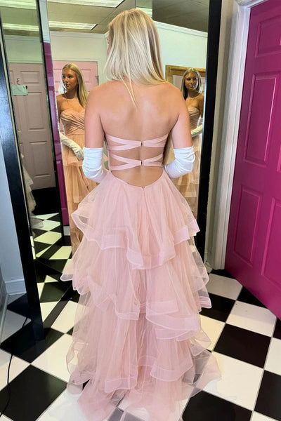 Fairy A Line Sweetheart Blush Ruffled Tulle Prom Dresses VK112114