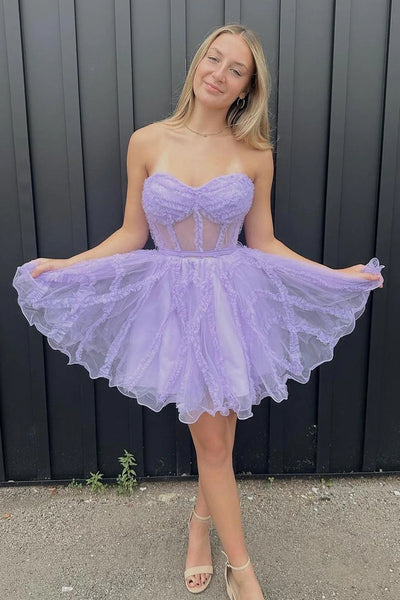 Trendy A Line Sweetheart Black Tulle Corset Homecoming Dress VK23083104