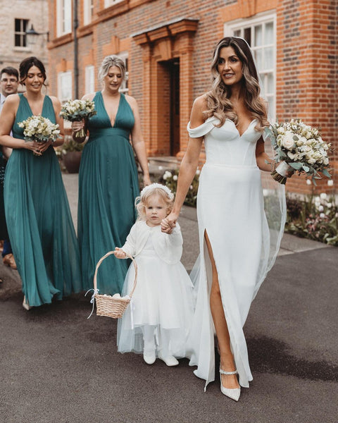 Charming Mermaid Off the Shoulder Satin Wedding Dresses with Slit VK23051207