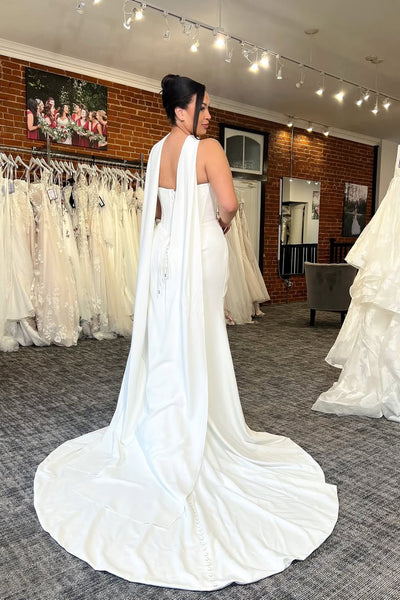 Elegant Mermaid Strapless White Satin Wedding Dresses with Train VK26020301