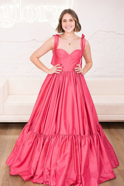 Cute A-Line Pink Satin Long Prom Dresses VK24022102