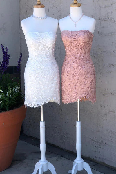 Cute Scoop Neck Pink Lace Appliques Short Homecoming Dresses VK23072003