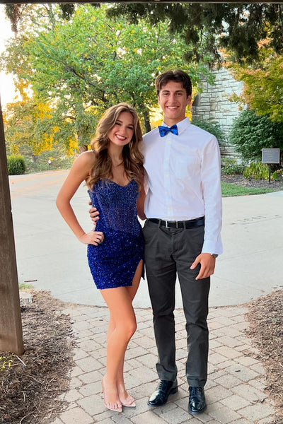 Cute Bodycon Strapless Navy Sequins Beaded Homecoming Dresses VK24102903