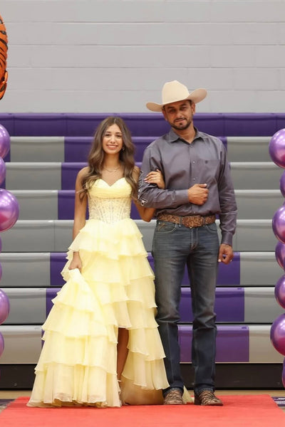 Fashion A Line Sweetheart Daffodial Chiffon Tiered Prom Dress VK25100609