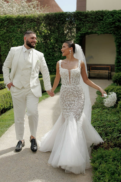 Mermaid Square Neck Tulle Lace Wedding Dress VK26081103