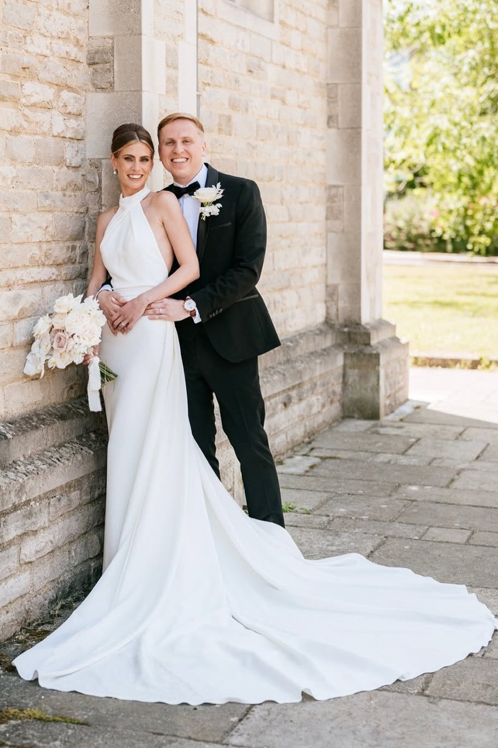 Elegant Mermaid Halter Satin Long Wedding Dress VK25061907