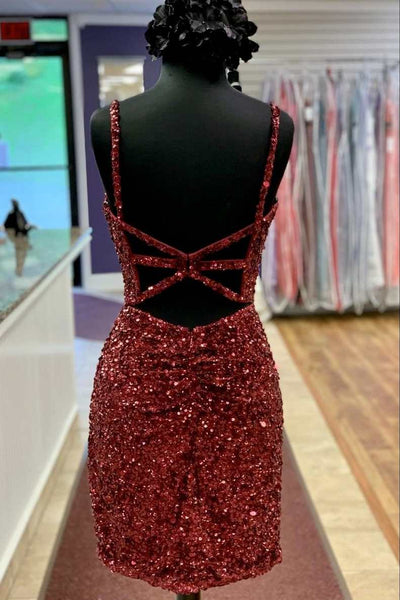 Red Sequins Tight Mini Homecoming Dress VK23092007