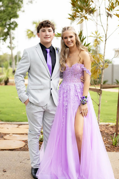 Cute A Line Sweetheart Lavender Tulle Prom Dress with Appliques VK25052501