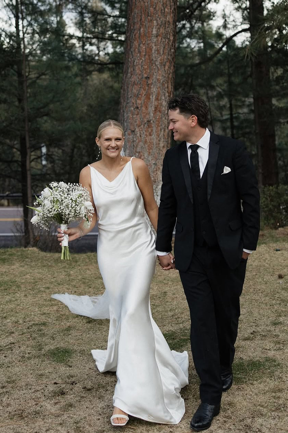 Romantic Cowl Neck Mermaid Silk Satin Wedding Dress VK25050804